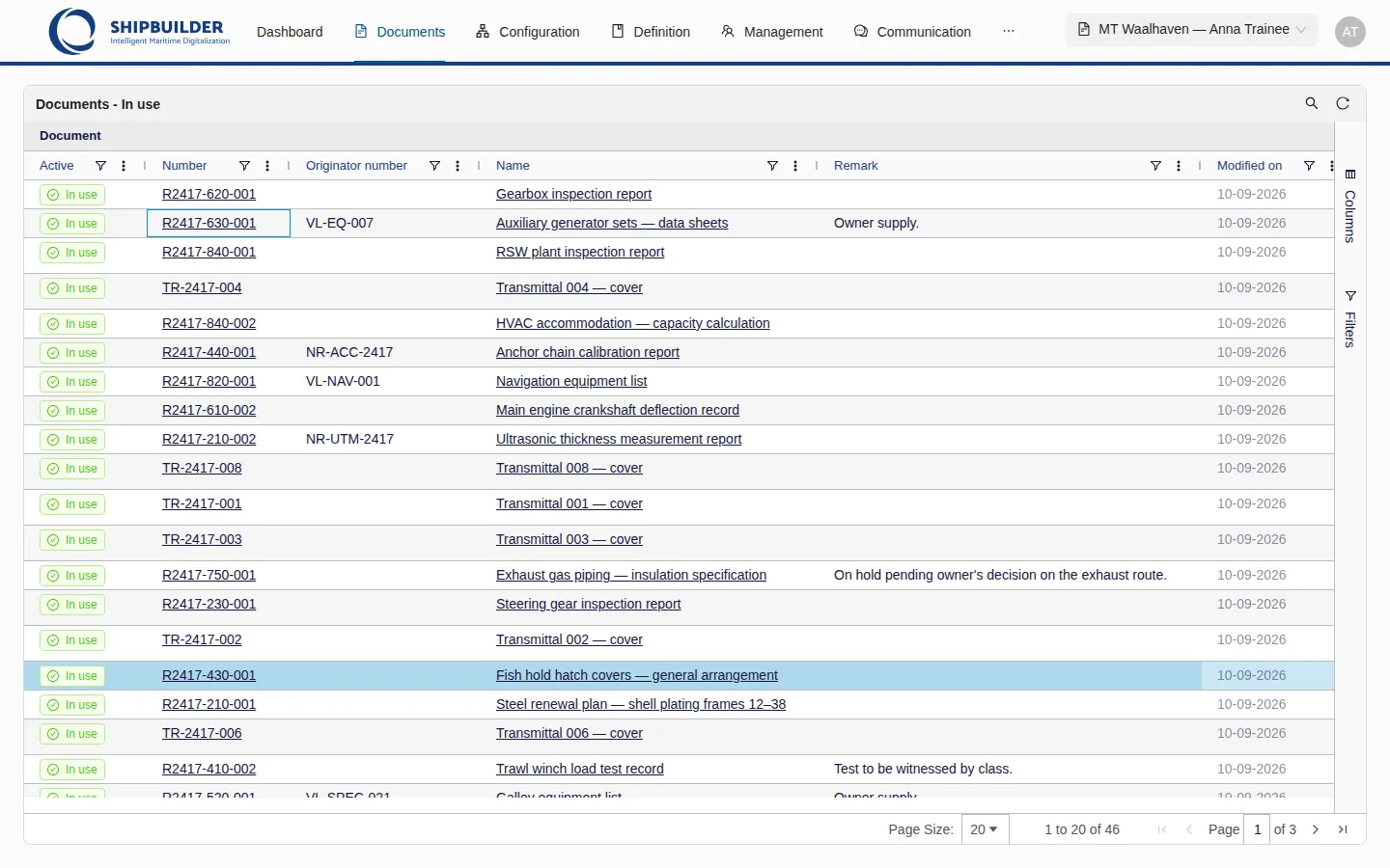 Documents, In use — the footer