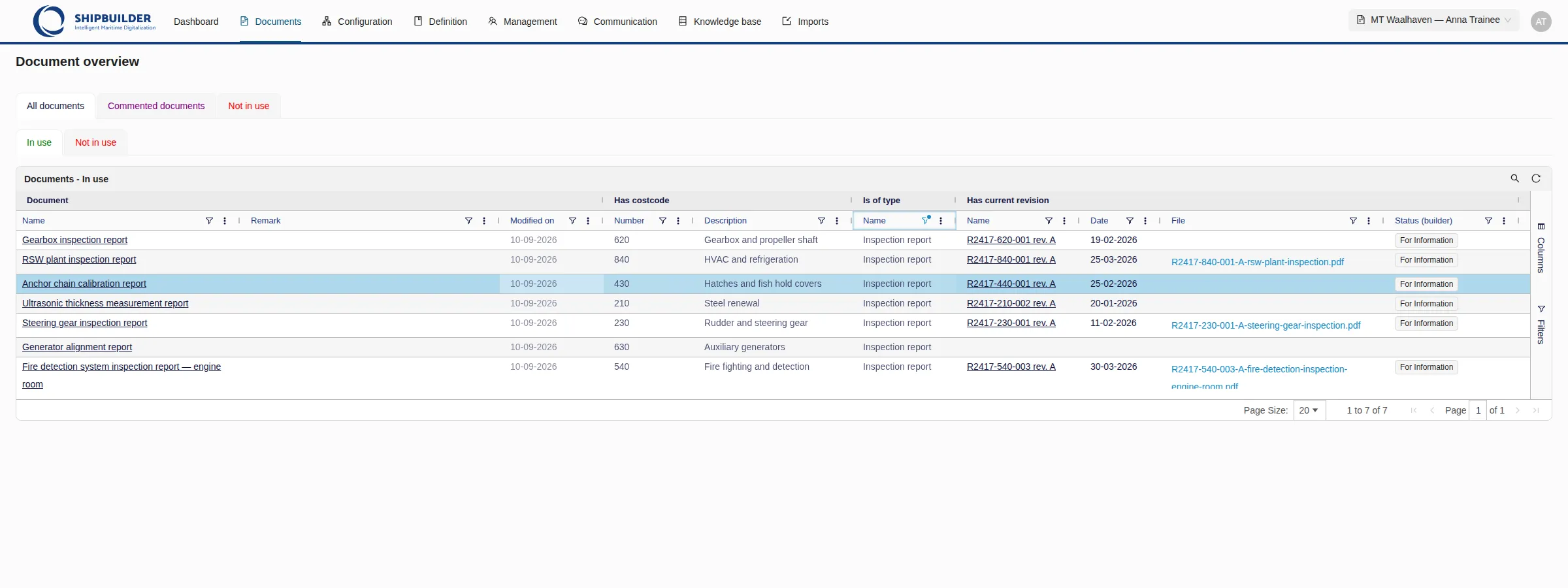 Is of type filtered to Inspection report