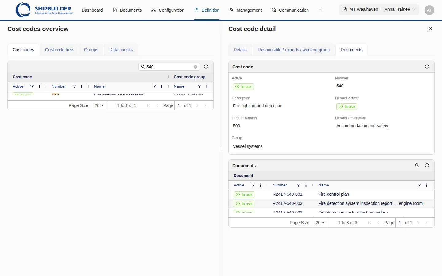 Cost code 540 — Documents tab